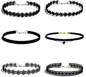 6PCs Black Velvet Choker Necklaces Set Choker Necklace for Women Black Lace Choker Necklace Set Vintage Tattoo Lace Choker Necklace Daisy Choker Necklace Classic Gothic Punk Lace Choker Trendy Sexy For Women
