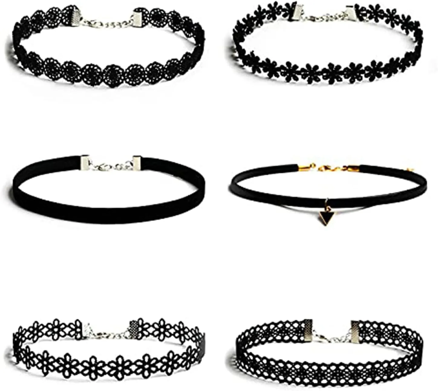 6PCs Black Velvet Choker Necklaces Set Choker Necklace for Women Black Lace Choker Necklace Set Vintage Tattoo Lace Choker Necklace Daisy Choker Necklace Classic Gothic Punk Lace Choker Trendy Sexy For Women