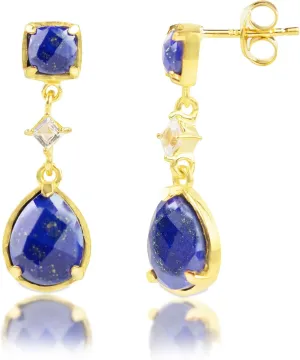7.5 CT.TW Gemstone Dangle Earrings in 18k Gold Over Sterling Silver | Gold Dangle Earrings for Women | 3 Stone Drop Earrings for Women | Birthstone Earrings for Women by MAX   STONE