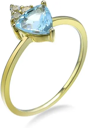 750 Real Gold Womens Rings, Topaz Matching Rings Band Gold, Triangular Customized Size Matching Couple Rings for Anniversary
