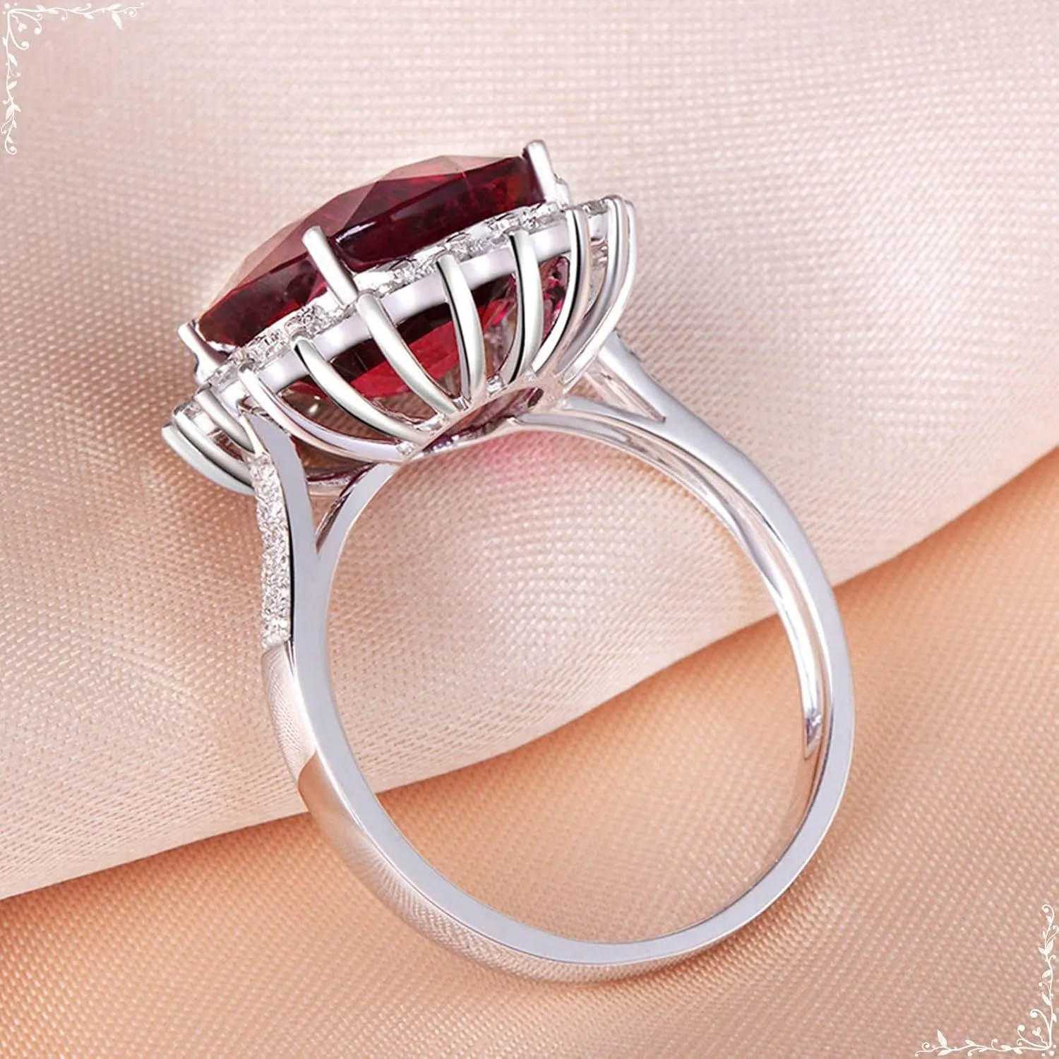 750 Real White Gold Wedding Band Rings, Silver Womens Rings Unique, Flower 6.66ct Diamond Rings Real Birthday Present for Her Size 4-11
