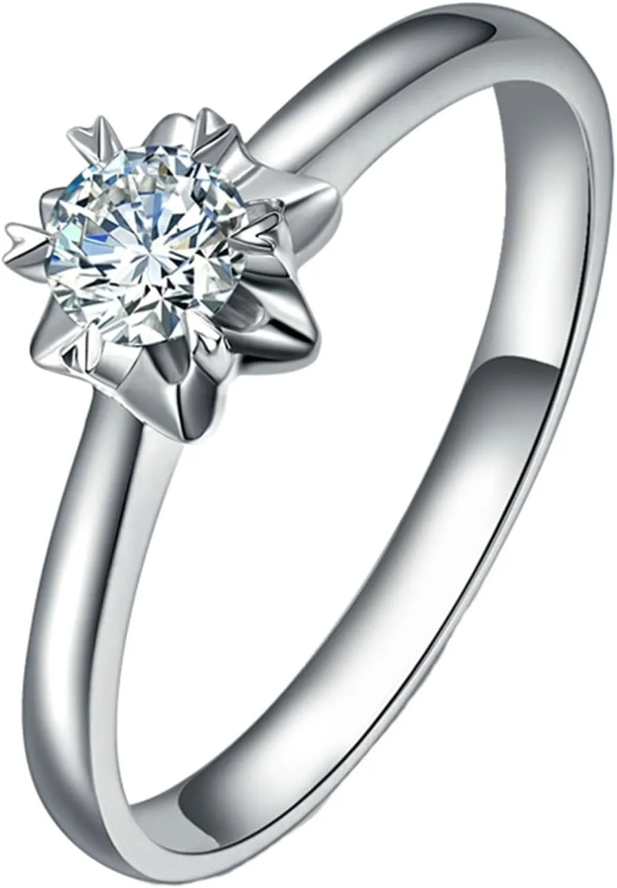 750 White Gold Wedding Band Rings, Silver Promise Rings Women, Flower 0.23ct Rings Diamond Birthday Gifts for Mother Size 4-11