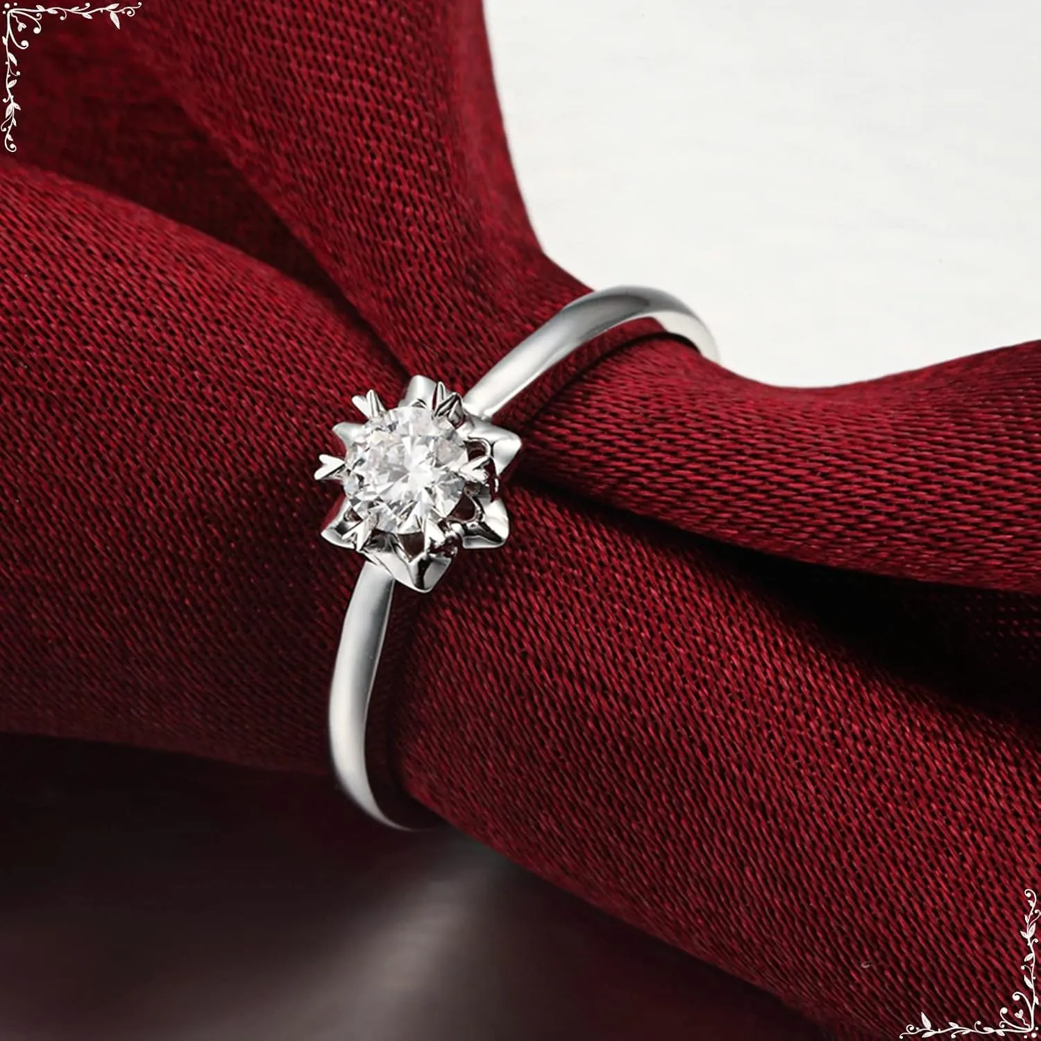 750 White Gold Wedding Band Rings, Silver Promise Rings Women, Flower 0.23ct Rings Diamond Birthday Gifts for Mother Size 4-11