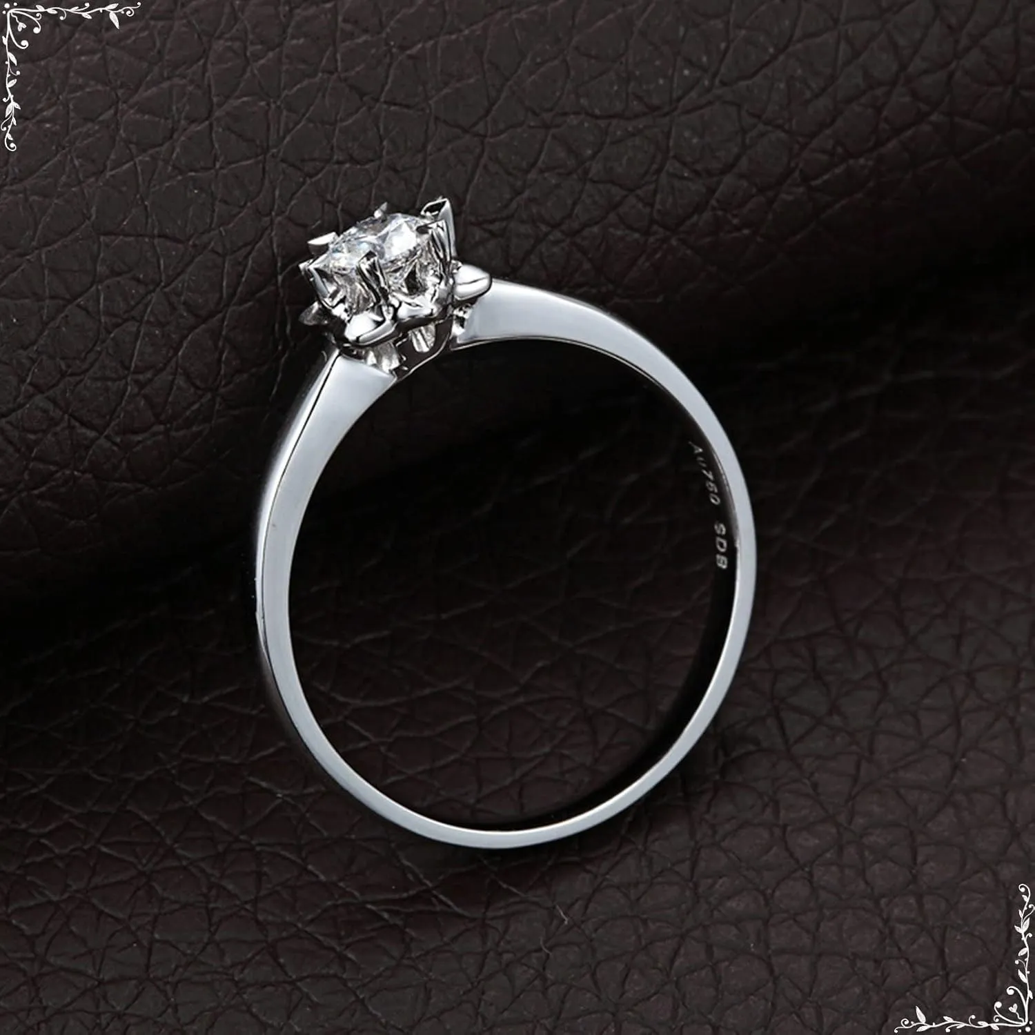 750 White Gold Wedding Band Rings, Silver Promise Rings Women, Flower 0.23ct Rings Diamond Birthday Gifts for Mother Size 4-11