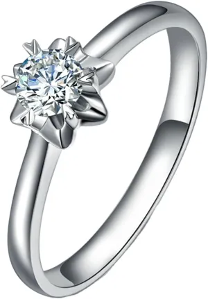 750 White Gold Wedding Band Rings, Silver Promise Rings Women, Flower 0.23ct Rings Diamond Birthday Gifts for Mother Size 4-11