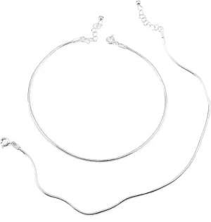 925 Pure Silver Plain Threaded Snake Pattern Anklet/Payal for Girls & Women
