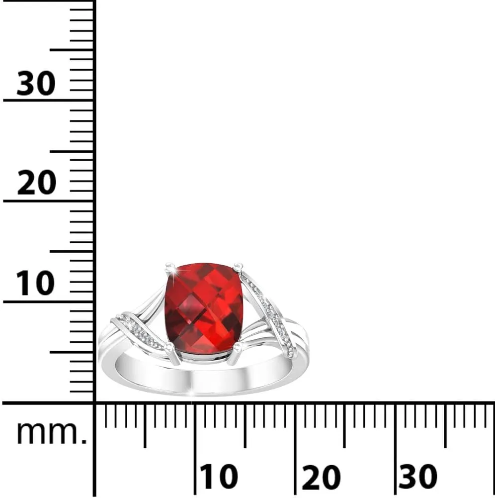 925 Sterling Silver 10x8 mm Cushion Diamond Gem Birthstone Ring