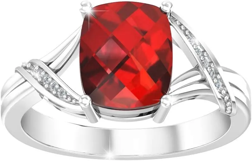 925 Sterling Silver 10x8 mm Cushion Diamond Gem Birthstone Ring