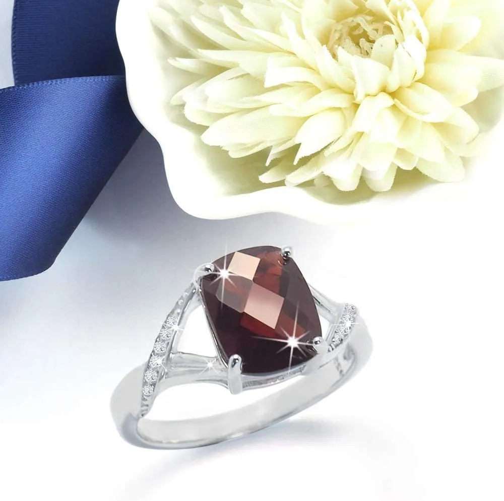 925 Sterling Silver 10x8 mm Cushion Diamond Gem Birthstone Ring