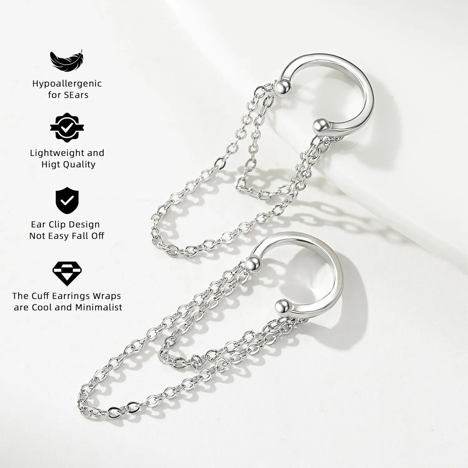 925 Sterling Silver Chain Earrings Dangle Earrings for Women 18K Gold Plated Bar Cross Hoop Ear Cuff Double Twis Hypoallergenic Dangling Jewelry Gift for Christmas Birthday for Sensitve Ears