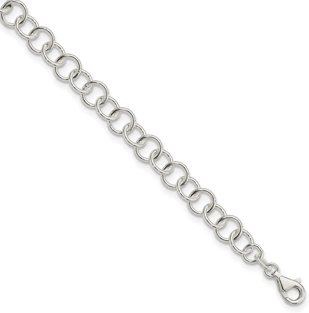925 Sterling Silver Fancy Lobster Closure Polished-Fancy Link Anklet-Lobster Claw 8mm Wide - Jewelry Gift for Mom