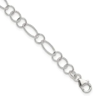925 Sterling Silver Polished Fancy Link Anklet Lobster Claw 9mm Wide - Jewelry Gift for Mom