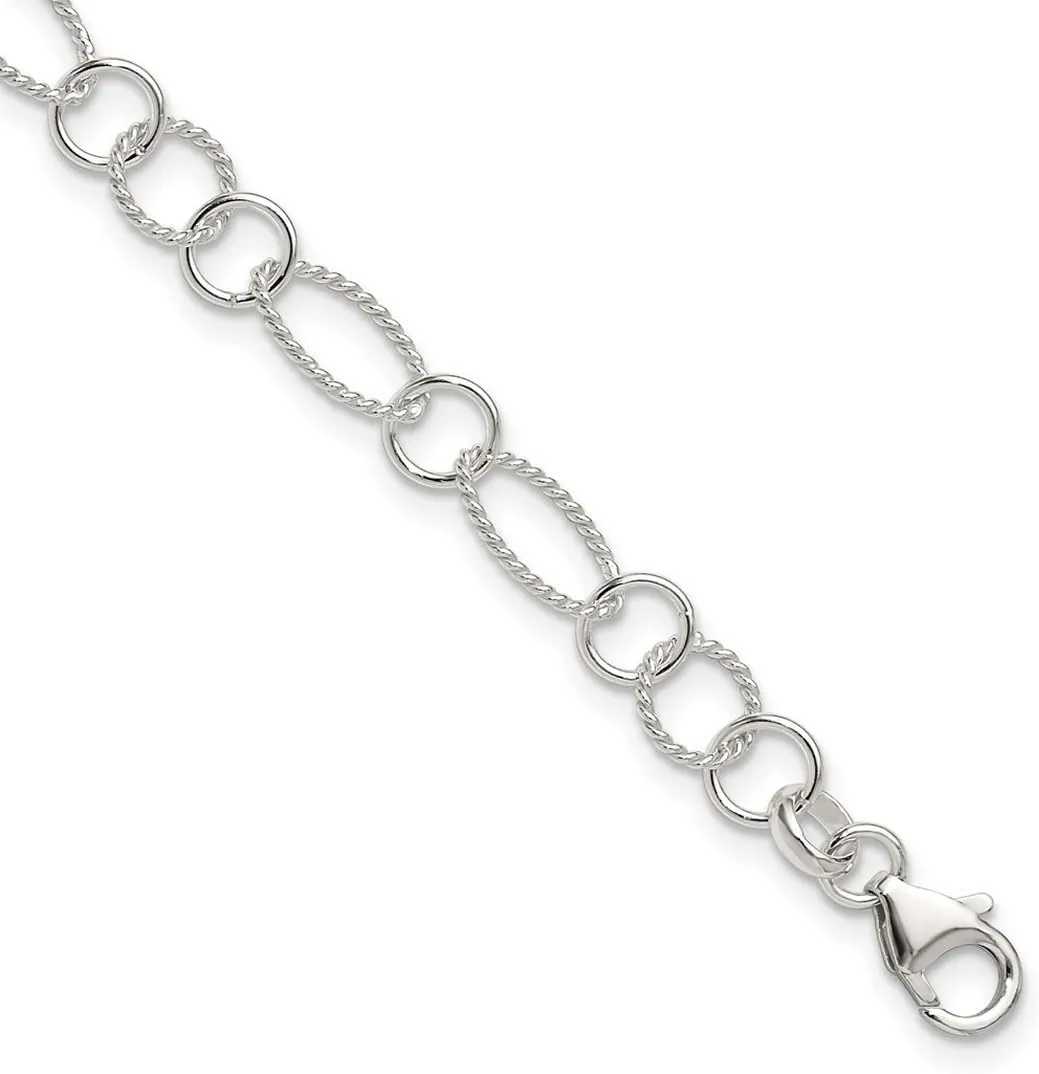 925 Sterling Silver Polished Fancy Link Anklet Lobster Claw 9mm Wide - Jewelry Gift for Mom