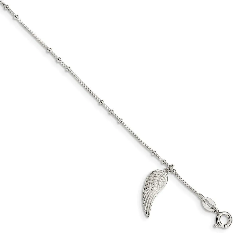 925 Sterling Silver Polished Wing Dangle with 1Ext Anklet, 9" Length