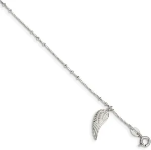 925 Sterling Silver Polished Wing Dangle with 1Ext Anklet, 9" Length