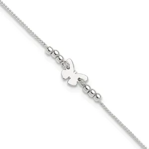 925 Sterling Silver Polished with 1in ext. Butterfly Anklet, 9" Length