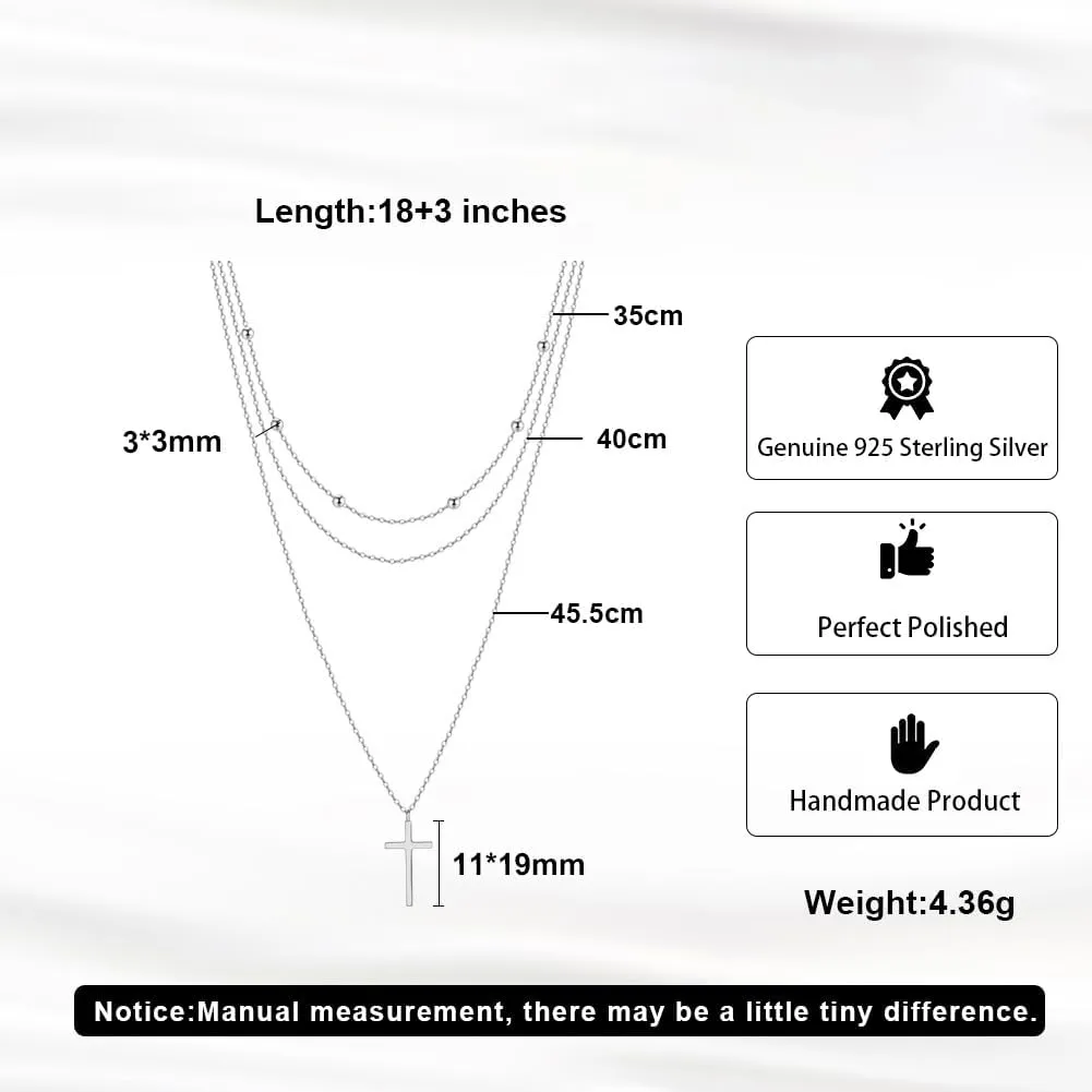 925 Sterling Silver Simple Cross Pendant Necklace for Women Christian Birthday Baptism Gift