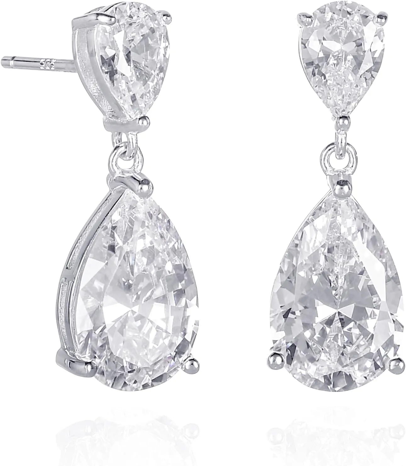 925 Sterling Silver Teardrop Earrings for Women with Colored and White Cubic Zirconia, Sterling Silver Drop Earrings for Women, Elegant Silver, Gold or Rose Gold Dangle Earrings,