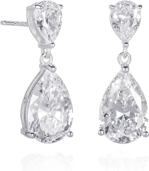 925 Sterling Silver Teardrop Earrings for Women with Colored and White Cubic Zirconia, Sterling Silver Drop Earrings for Women, Elegant Silver, Gold or Rose Gold Dangle Earrings,