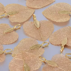 About 25-30mm Real Nature Heart Leaf Pendant Filigree Leaf Charm metal leaf, electroforming hole 5mm Jewelry Supplies champagne 2pcs