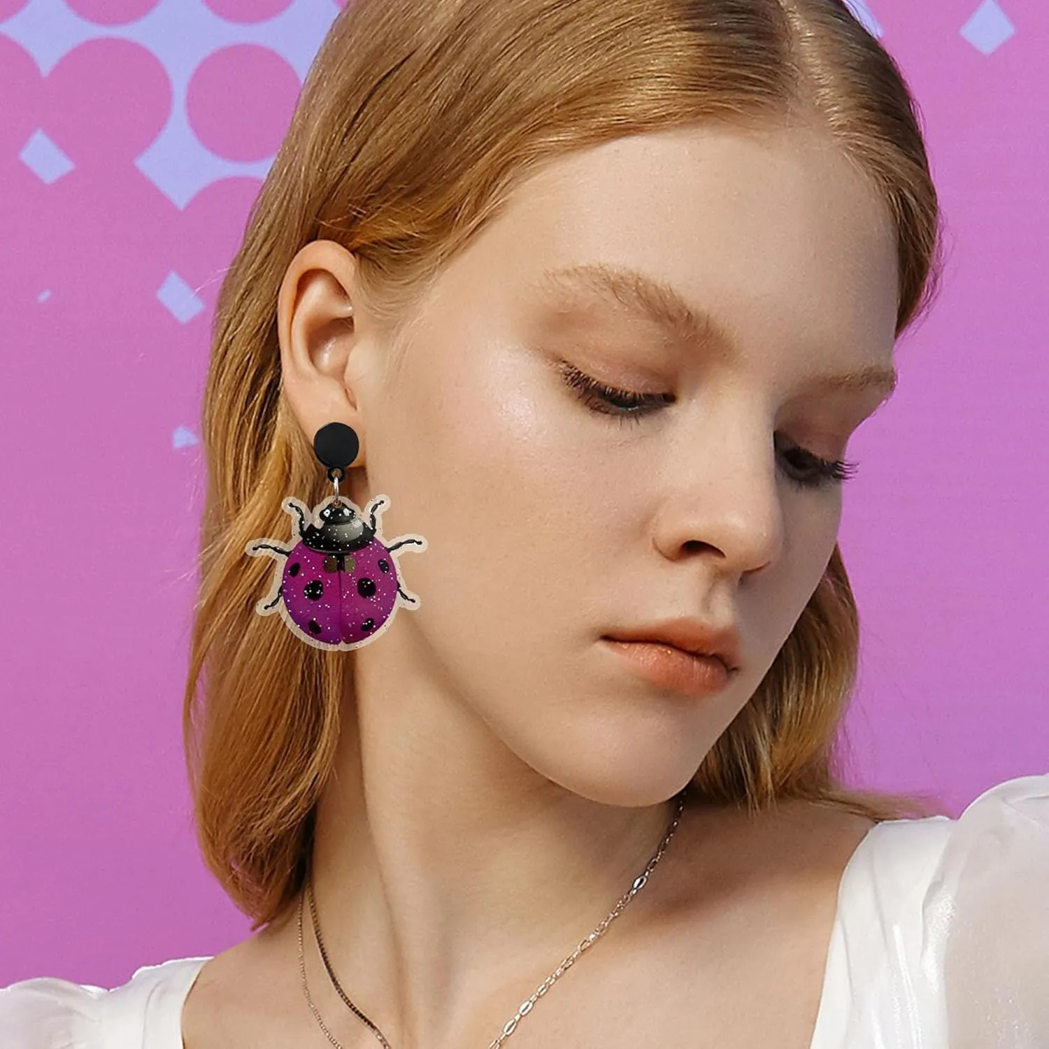 Acrylic Animal Ladybug Dangle Drop Earrings Cute Lightweight Handmade Stud Earrings for Women Fun Cartoon Bug Jewelry