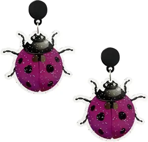 Acrylic Animal Ladybug Dangle Drop Earrings Cute Lightweight Handmade Stud Earrings for Women Fun Cartoon Bug Jewelry