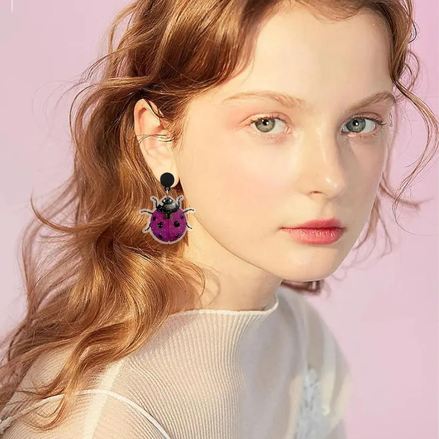 Acrylic Animal Ladybug Dangle Drop Earrings Cute Lightweight Handmade Stud Earrings for Women Fun Cartoon Bug Jewelry