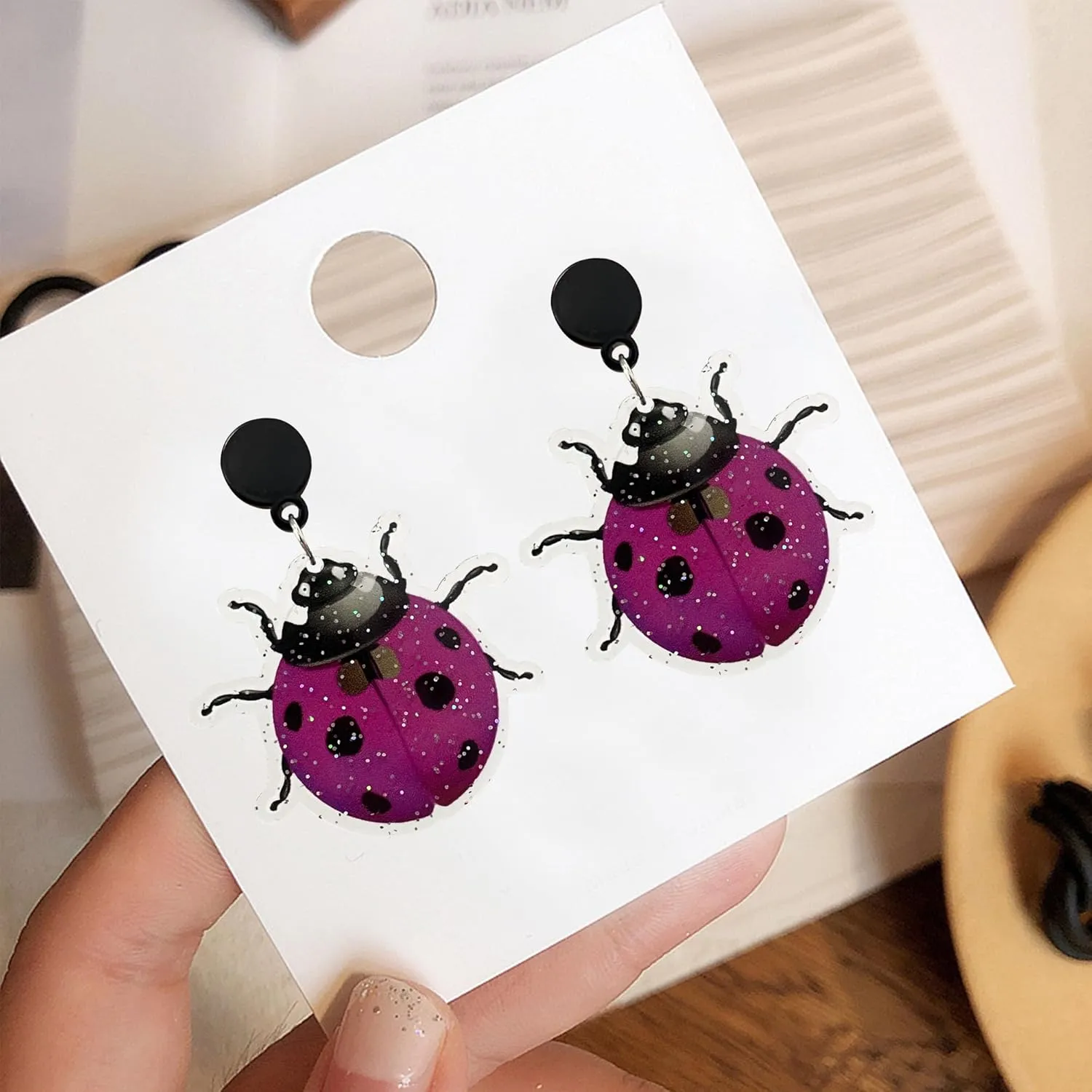 Acrylic Animal Ladybug Dangle Drop Earrings Cute Lightweight Handmade Stud Earrings for Women Fun Cartoon Bug Jewelry