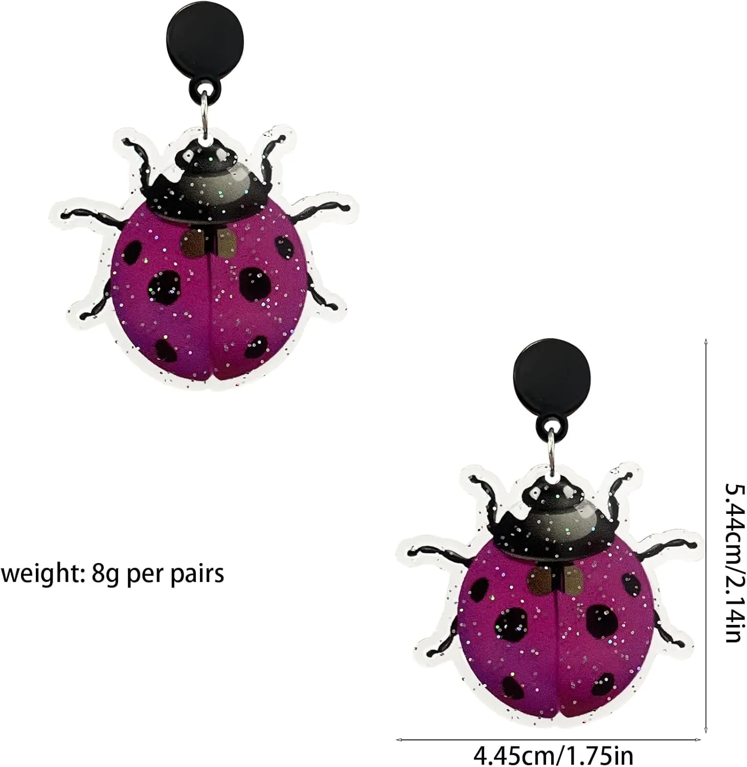 Acrylic Animal Ladybug Dangle Drop Earrings Cute Lightweight Handmade Stud Earrings for Women Fun Cartoon Bug Jewelry