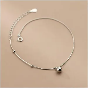 Anklet 925 Silver Beads Anklet Fashion Wedding Women Jewelry Anklet for Women (Color : Silver)