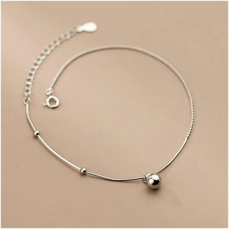 Anklet 925 Silver Beads Anklet Fashion Wedding Women Jewelry Anklet for Women (Color : Silver)