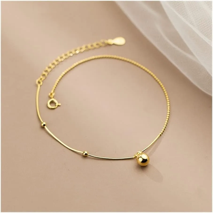 Anklet 925 Silver Beads Anklet Fashion Wedding Women Jewelry Anklet for Women (Color : Silver)