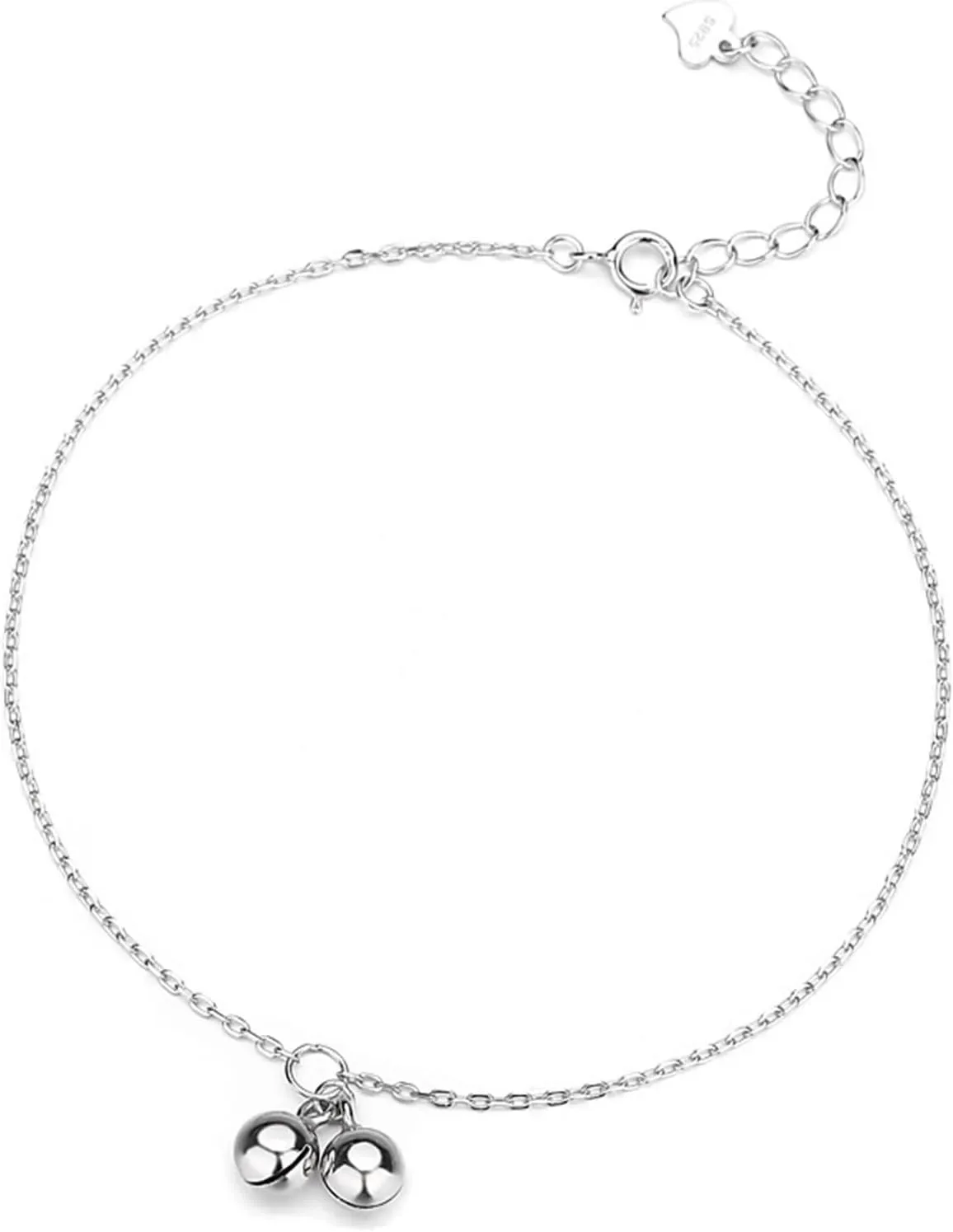 Anklet Sterling Silver 9 Inch, Beach Anklet Women Bells Silver Adjustable Foot Jewelry Summer 23cm