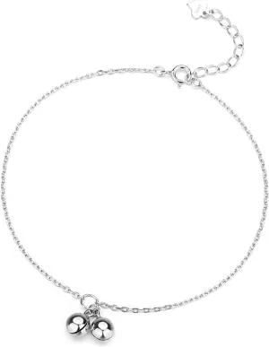 Anklet Sterling Silver 9 Inch, Beach Anklet Women Bells Silver Adjustable Foot Jewelry Summer 23cm