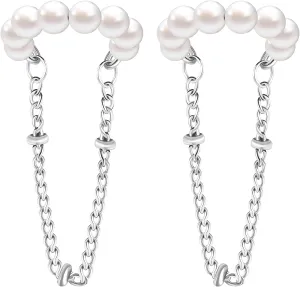 AoedeJ Pearl Ear Cuffs Non Piercing Earrings Ear Cuff Earrings for Women Silver Ear Cuff With Chain Cuff Earrings for Women No Piercing