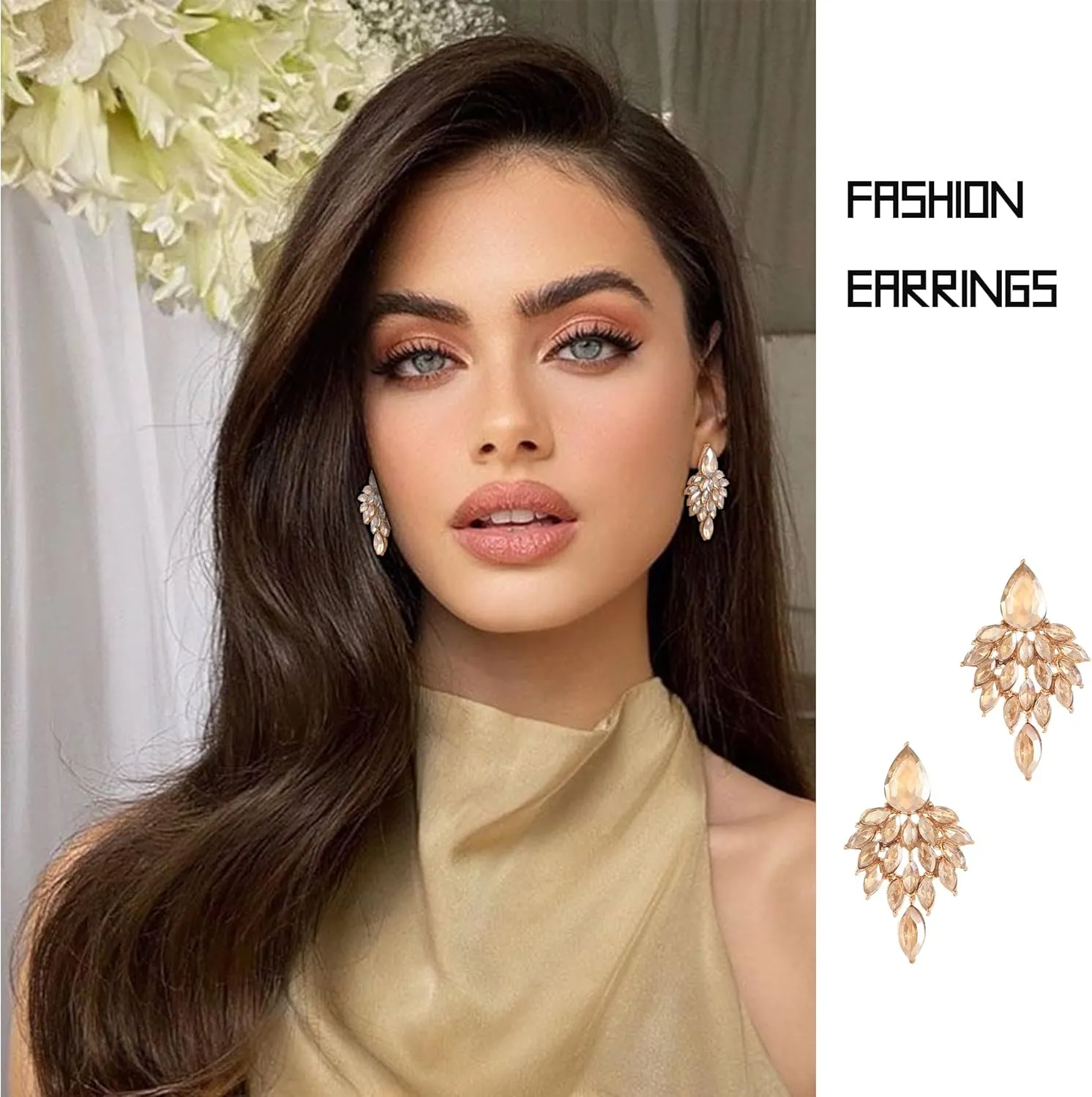 ATIMIGO Rhinestone Cluster Drop Earrings Elegant Crystal Statement Earrings Bridal Wedding Prom Earrings for Women