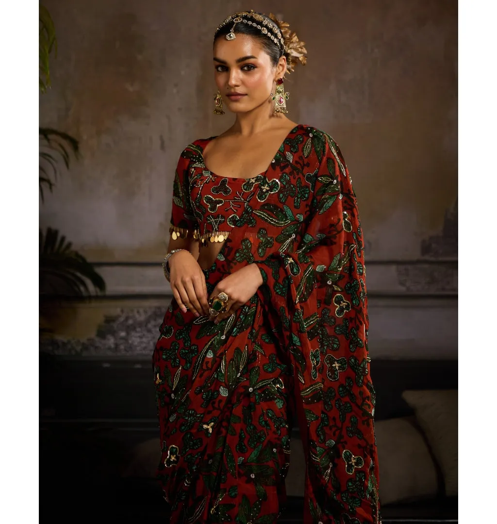 Autumn Whisper Pre-Draped Sari Set