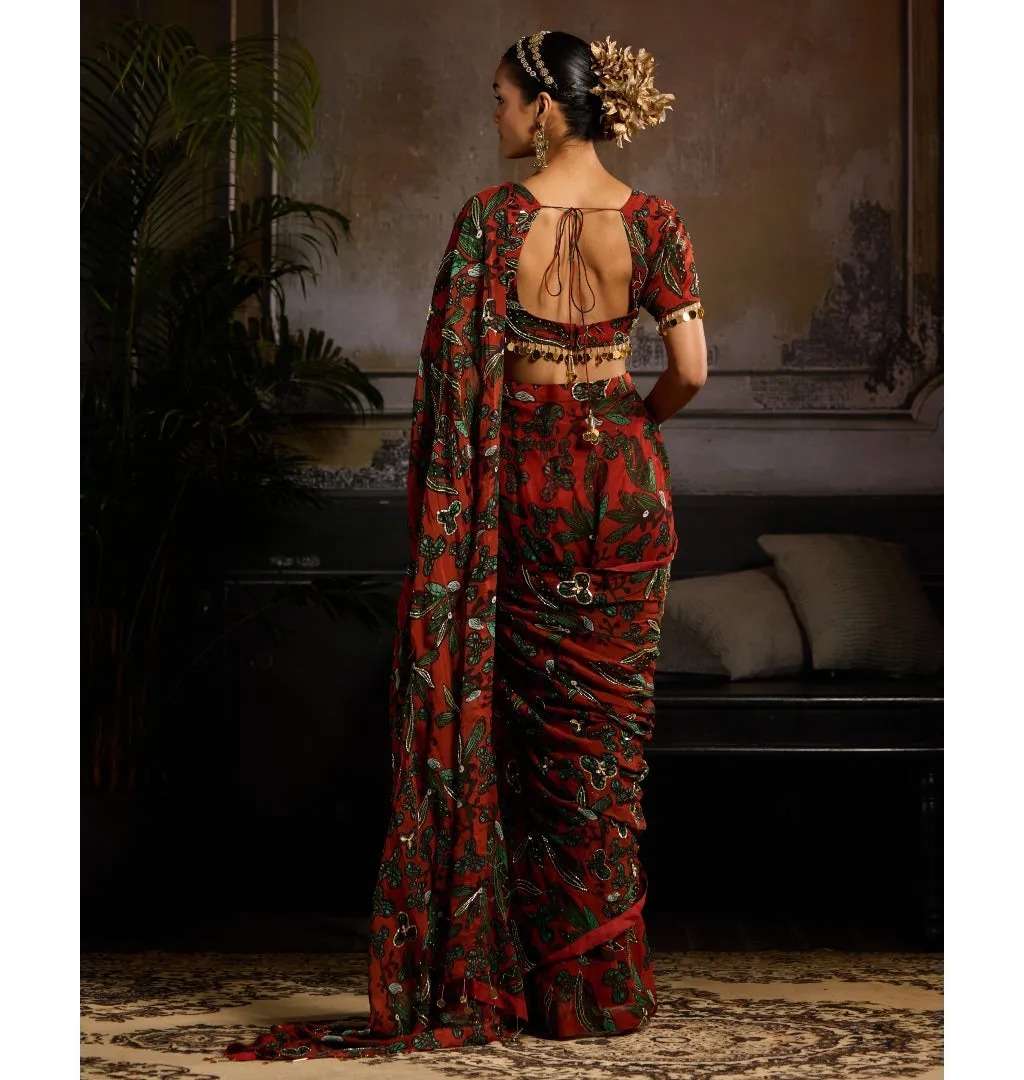 Autumn Whisper Pre-Draped Sari Set