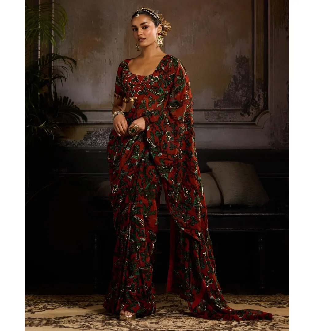 Autumn Whisper Pre-Draped Sari Set