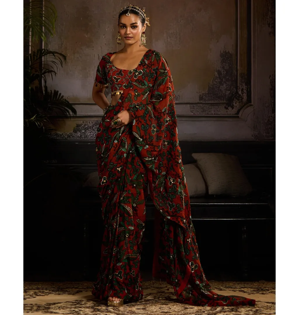 Autumn Whisper Pre-Draped Sari Set