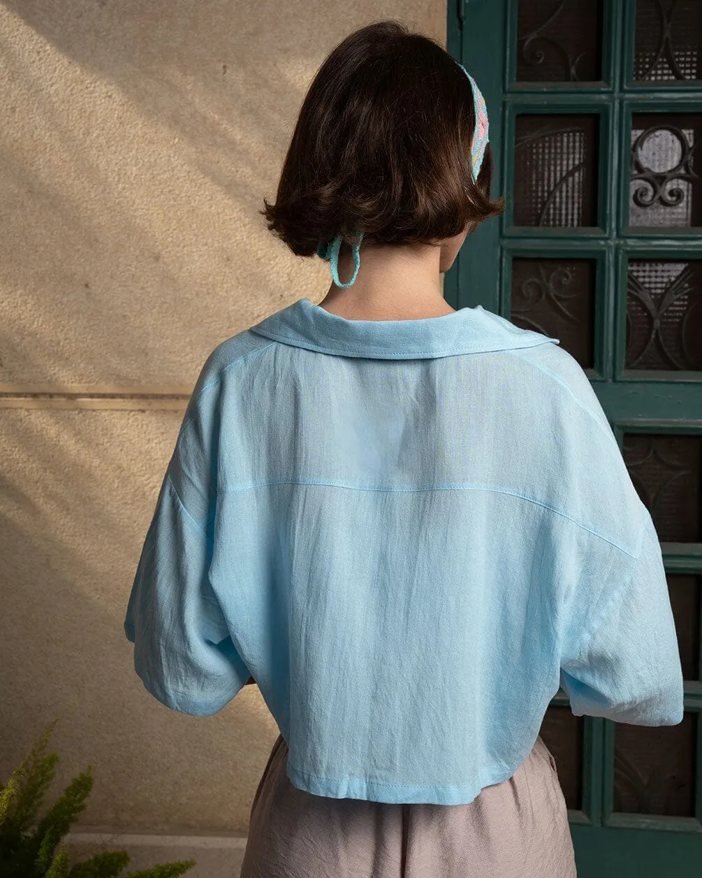 Baby Blue Cropped Camp Shirt