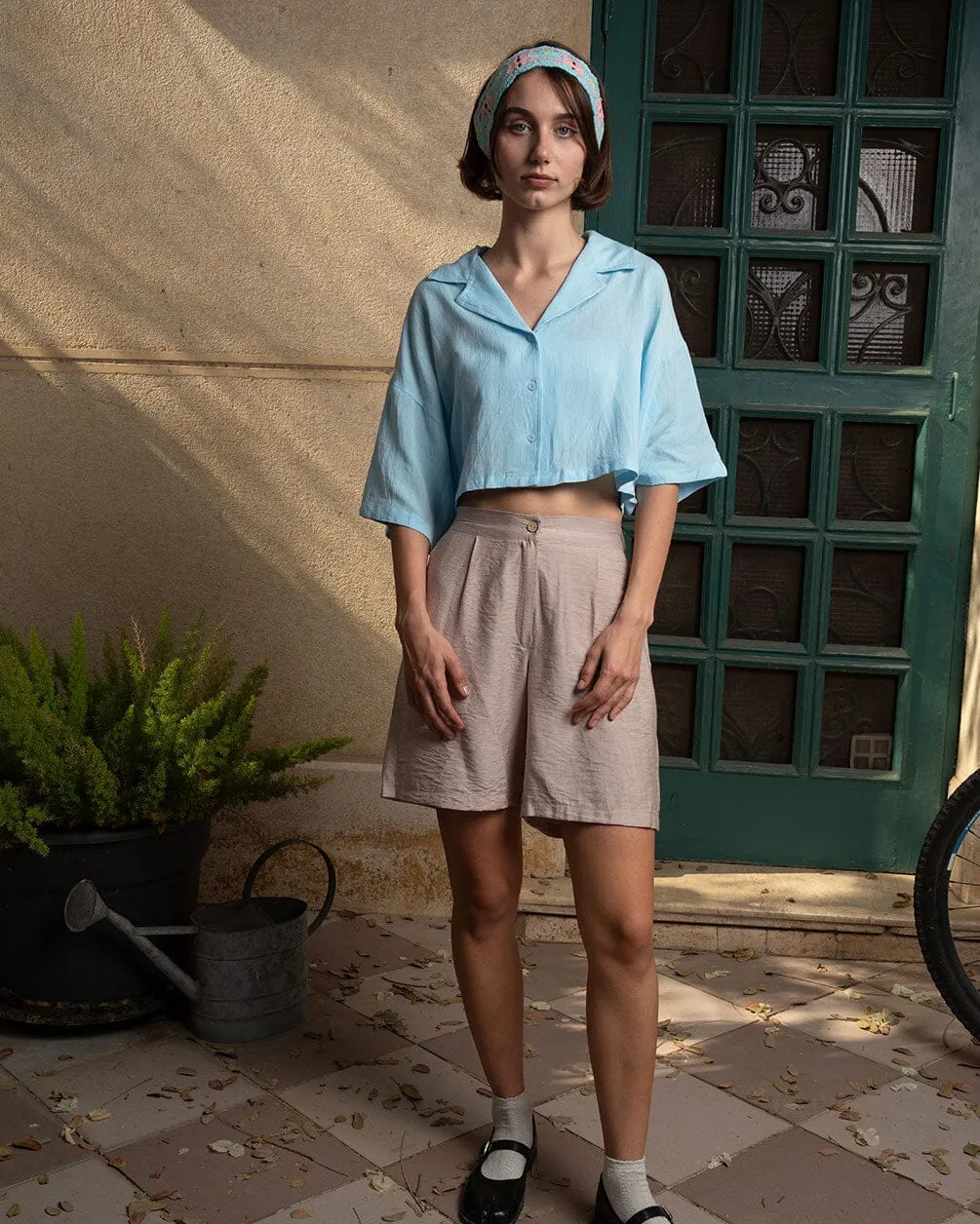Baby Blue Cropped Camp Shirt