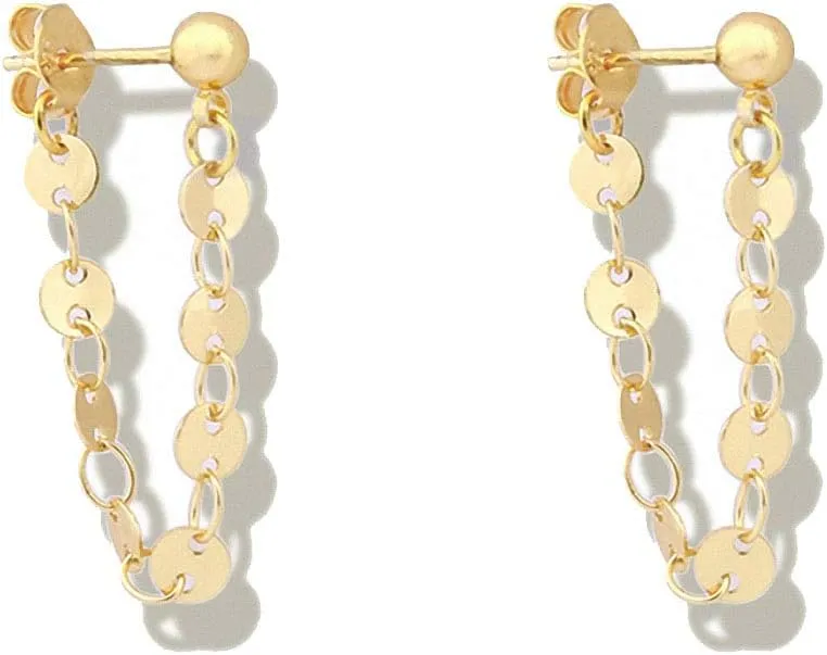 Ball Coin Chain Ear Cuff Earrings Women Minimalist Small Round Disc Earrings