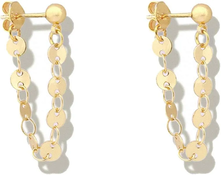 Ball Coin Chain Ear Cuff Earrings Women Minimalist Small Round Disc Earrings