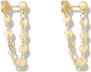 Ball Coin Chain Ear Cuff Earrings Women Minimalist Small Round Disc Earrings