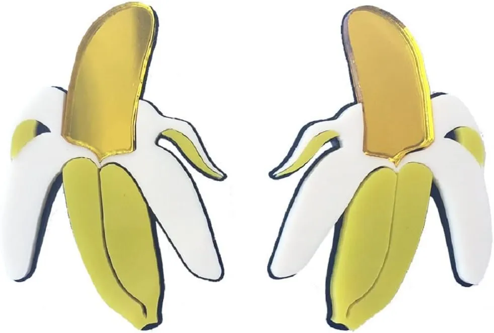 Banana Earrings for Women, Cute Fruit Banana Acrylic Earrings, Yellow Banana Dangle Earrings Hypoallergenic, Peeled Banana Drop Earrings, Sterling Silver, No Gemstone