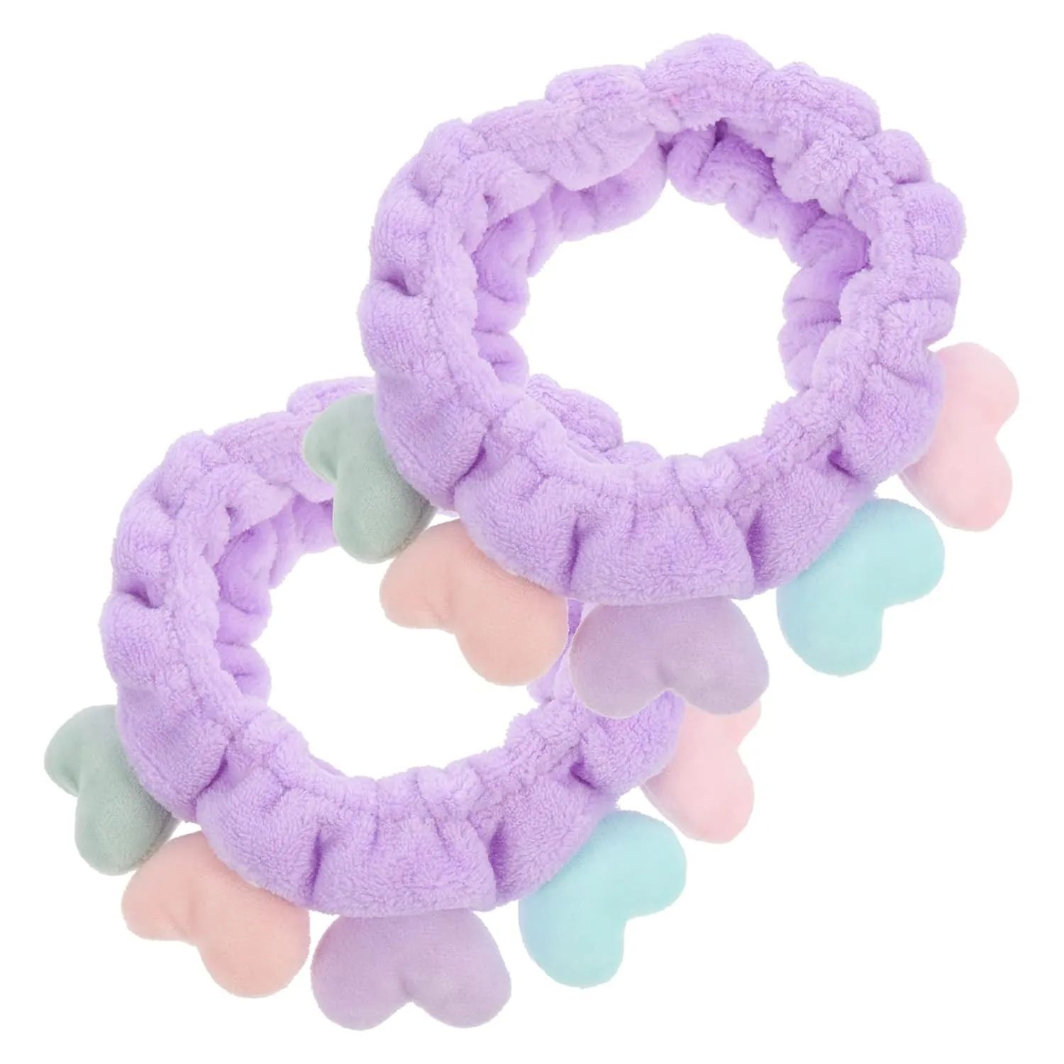 Beaupretty 2pcs Plush Spa Headband Cute Heart Coral Fleece Makeup Headband Soft Elastic Head Wrap Cosmetic Bow Hair Bands Women Facial Hair Scrunchies for Shower (Violet)