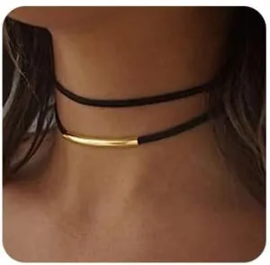Black Layered Necklace Velvet Leather Chokers Necklaces Adjustable Necklace Chain Jewelry for Women