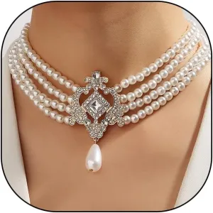 Black Pearls Choker Necklaces for Women,Sparkly Zirconia Multi Layered Pearl Beaded Pendant Necklaces Gothic Costume Christmas Jewelry Gifts