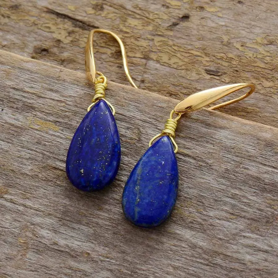 Blue Teardrop Natural Stone Earnings